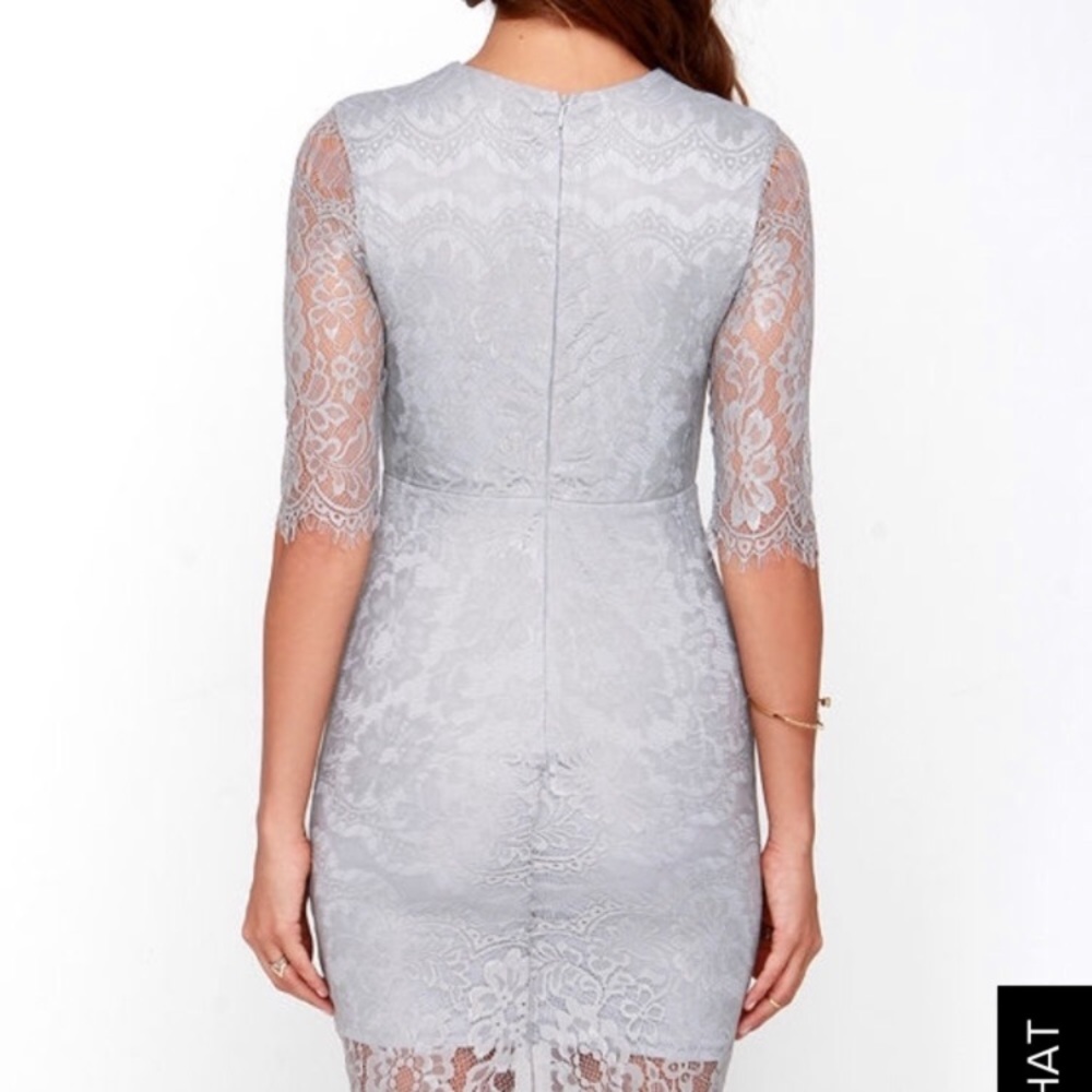❌SOLD❌ Lulu’s Angel Eyes Grey Lace Dress - Picture 4 of 7